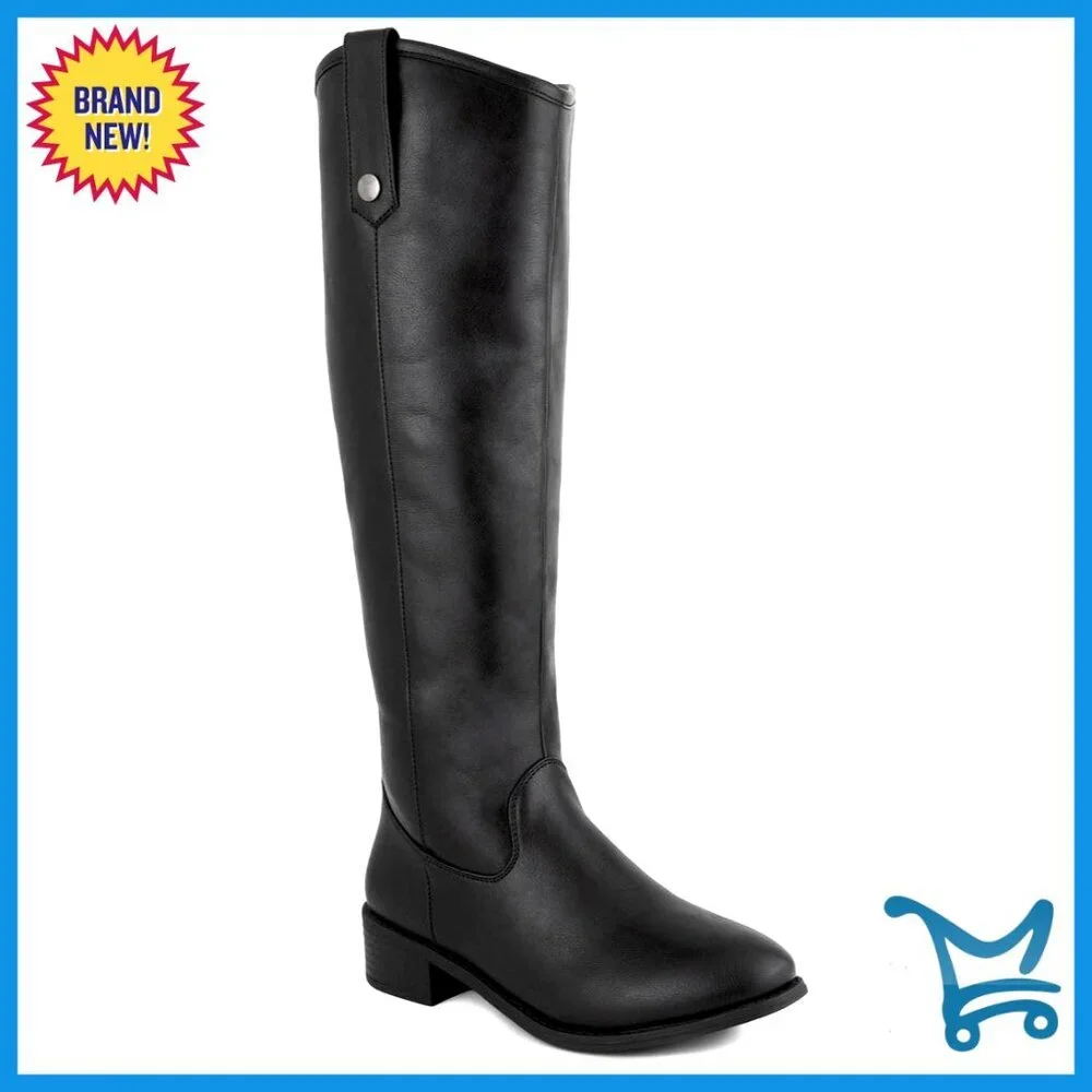 Knee High Riding Boots Faux Leather Water Resistant Regular Wide Calf